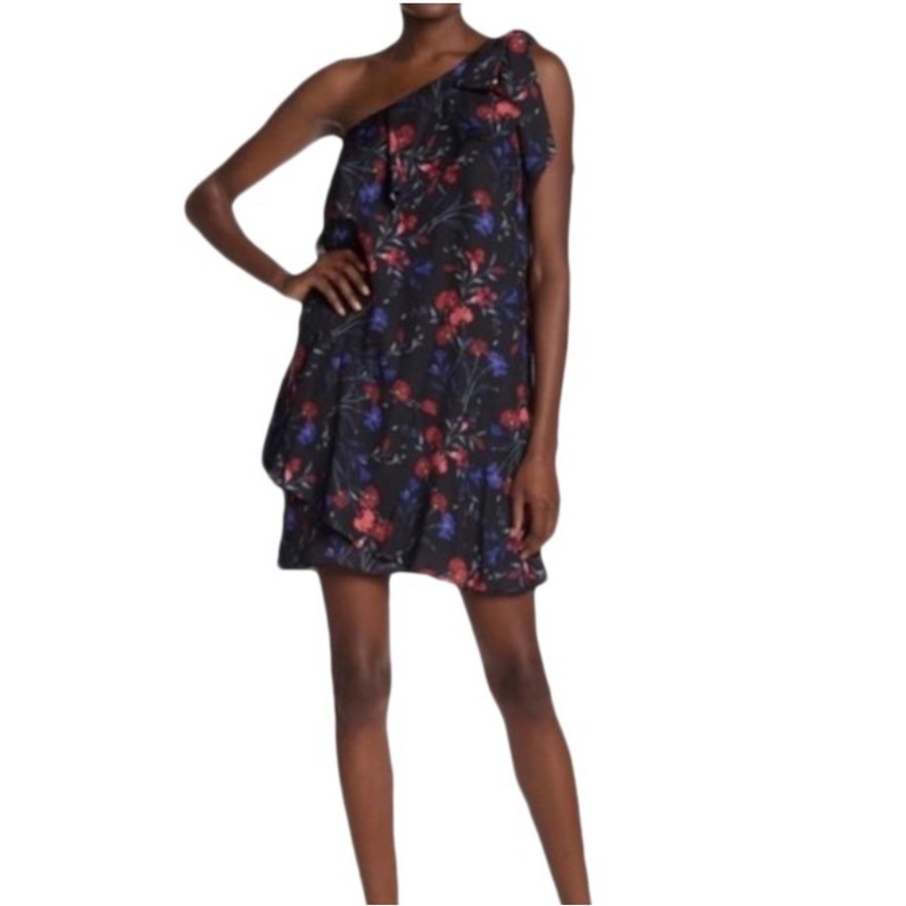 NWT Parker - one shoulder black floral shift dress